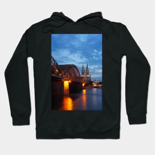 Cologne Cathedral, Dom, Hohenzollern Bridge, dusk, Cologne, Germany Hoodie